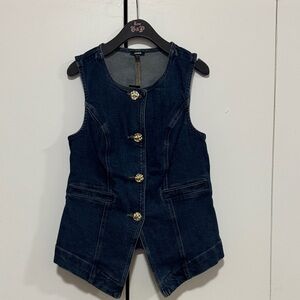 Express Dark Blue Denim Vest with Gold Buttons